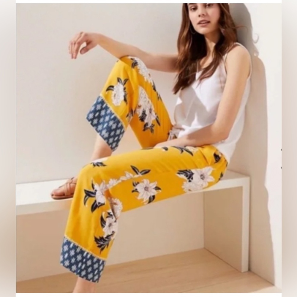 Floral Yellow Wide-Leg Pants